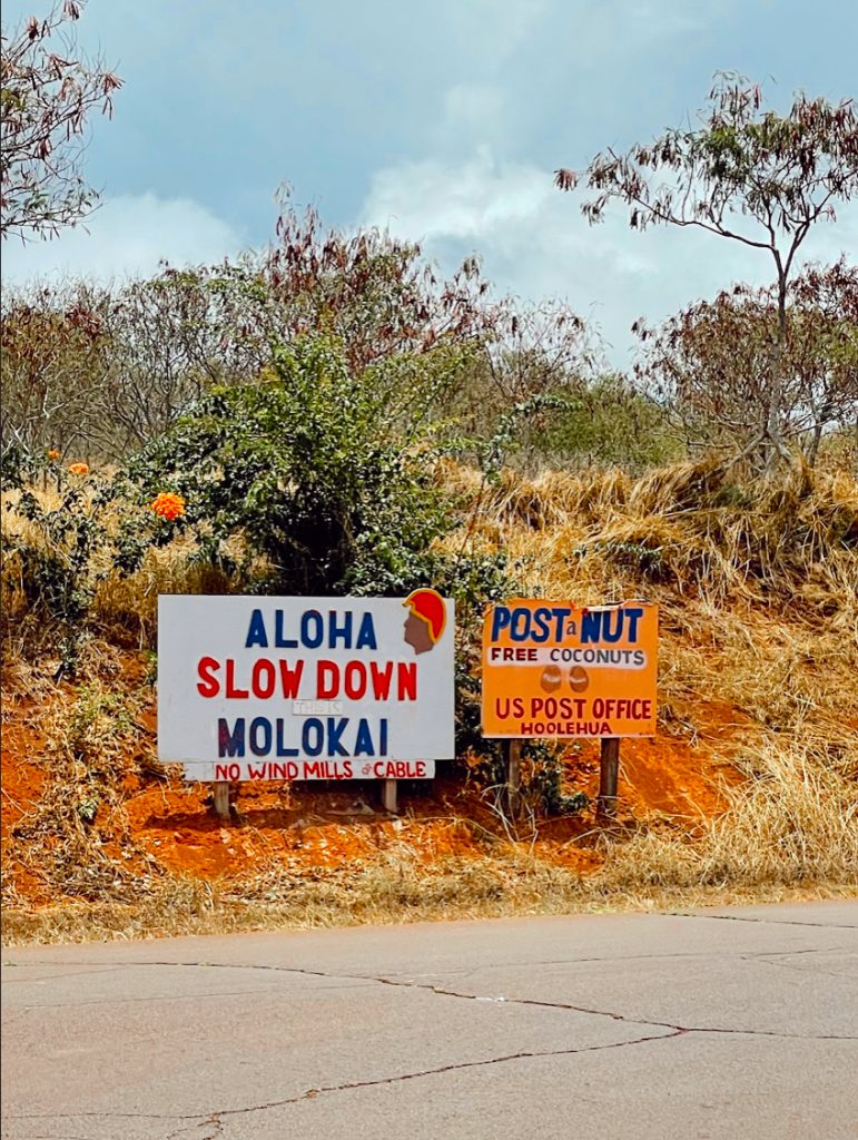 Road signs on Molokai Hawaii island