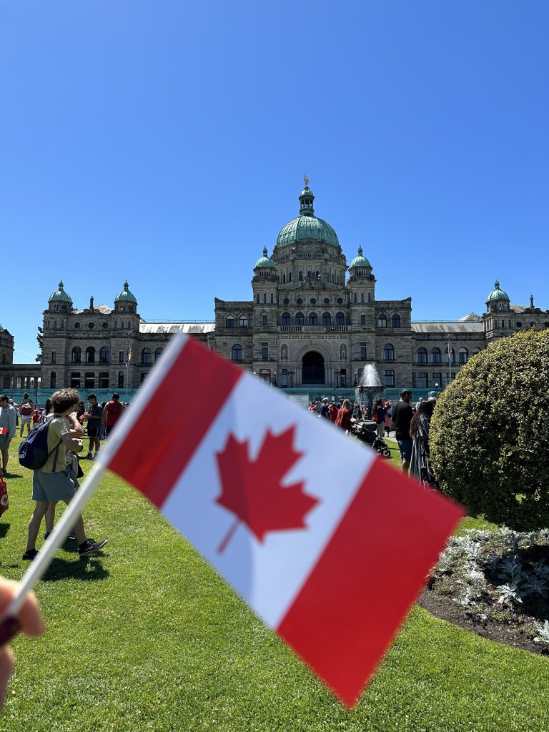 Canada flag in front of Legislative Assembly of British Columbia 